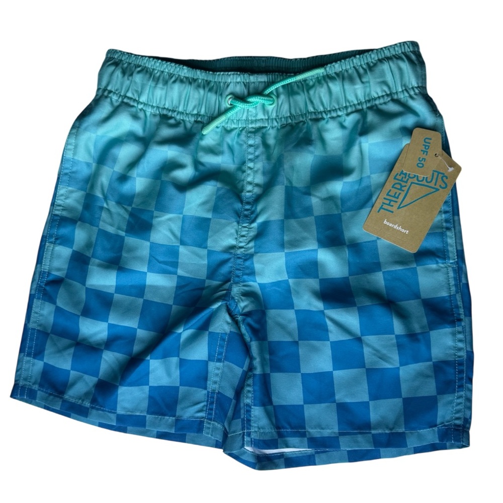 Thereabouts Kids Blue Checker Board Swim Shorts UPF 50 Boys size 8 NWT